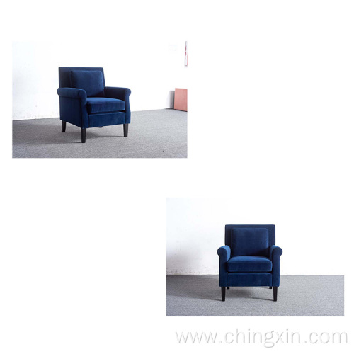 Blue Velvet Fabric Armed Accent Chair